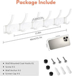 Coat Rack Wall Mount, Coat Hook Wall Mount, Wall Hooks for Hanging, Hat Rack for Walls, Coats Hanger with 12 Hook, Towel Hooks for Bathrooms (1 Pack, White)