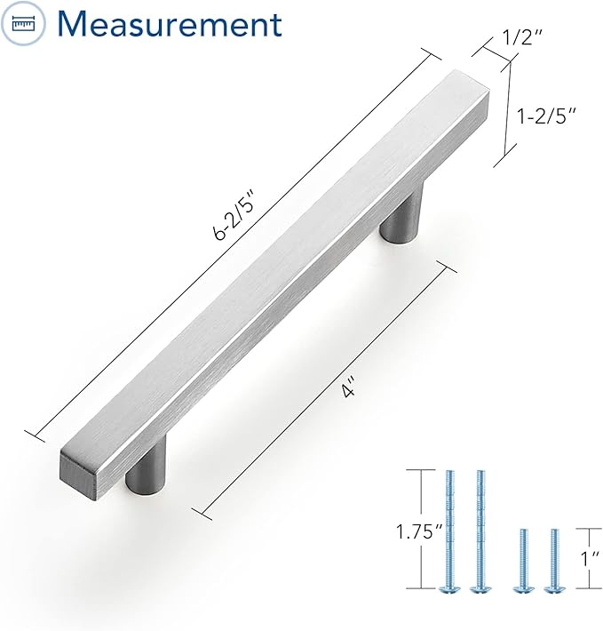 Ravinte Brushed Nickel Cabinet Handles 5 Pack 4 inch Satin Nickel Square Cabinet Pulls Silver Hardware for Kitchen Cabinets 6 inch Overall Length Stainless Steel Drawer Pulls