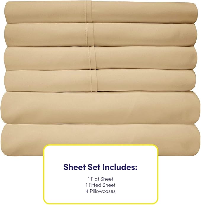 Full Size Bed Sheets - 6 Piece 1500 Supreme Collection Fine Brushed Microfiber Deep Pocket Full Sheet Set Bedding - 2 Extra Pillow Cases, Great Value, Full, Camel