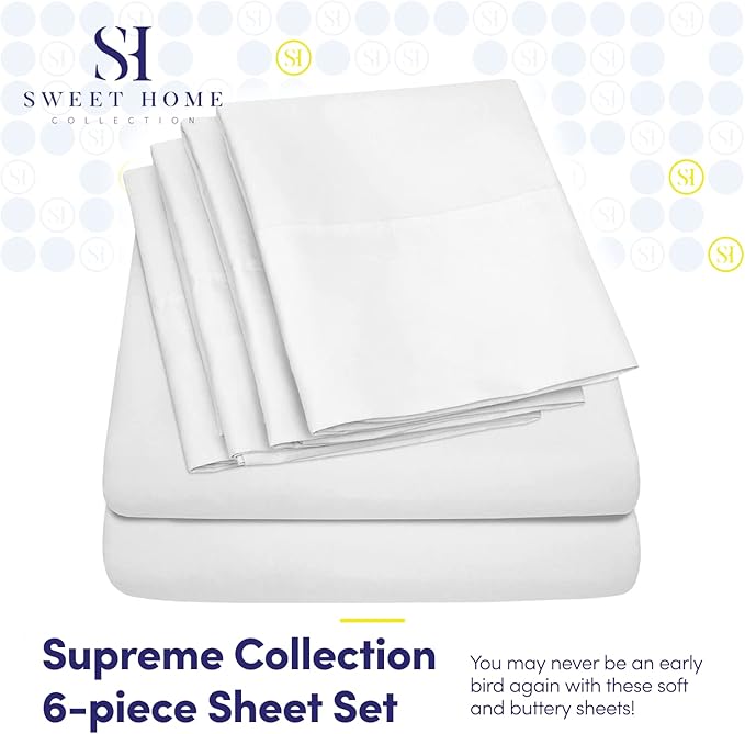 King Size Bed Sheets - 6 Piece 1500 Supreme Collection Fine Brushed Microfiber Deep Pocket King Sheet Set Bedding - 2 Extra Pillow Cases, Great Value, King, White