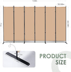 RANTILA 6 Panel Room Divider, 6 FT Folding Privacy Screen with Wide Feet, Freestanding Partition for Room Separation, Portable Room Divider Panel, 133" W x 71" H, Beige