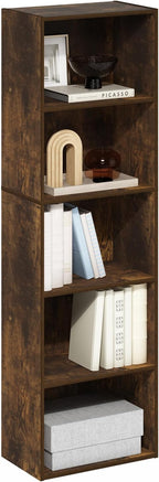 Furinno LUDER Book Shelf, 5-Tier Bookshelf, Bookcase, 9.4" x 15.8" x 52", for Living Room, Bedroom, Home Office, Amber Pine
