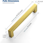 JOY DECOR 12 Pack Cabinet Handles, Gold Cabinet Pulls, 5 Inch Kitchen Closet Handles Square Drawer Pulls Stainless Steel Drawer Hardware, 128mm Hole Centers