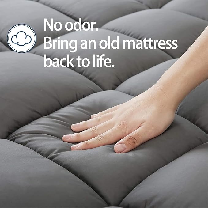 Mattress Topper California King Extra Thick Mattress Pad Cover, Plush Pillow Top, Deep Elastic Pocket, Grey
