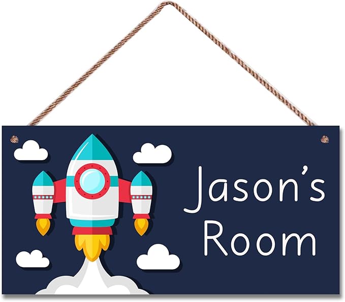 Personalized Fantasy Decor for Boys Room Outer Space Theme Room Decor for Nursery,Rocket Wall Art Decor for Kids Room Gilrs Bedroom Little Man Cave