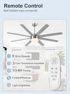 YUHAO 62 Inch Brushed Nickel Ceiling Fan with Light and Remote Control.Noiseless,Dimmable,3CCT,6 Speeds Reversible, DC Ceiling Fans for Indoor or Covered Outdoor