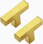 10 Pack Brushed Brass Cabinet Knobs - Kitchen Cabinet Knobs Gold Cabinet Pulls for Kitchen Cabinet Drawer Stainless Steel Dresser Knobs for Cabinet Hardware 2in Length Single Hole Square