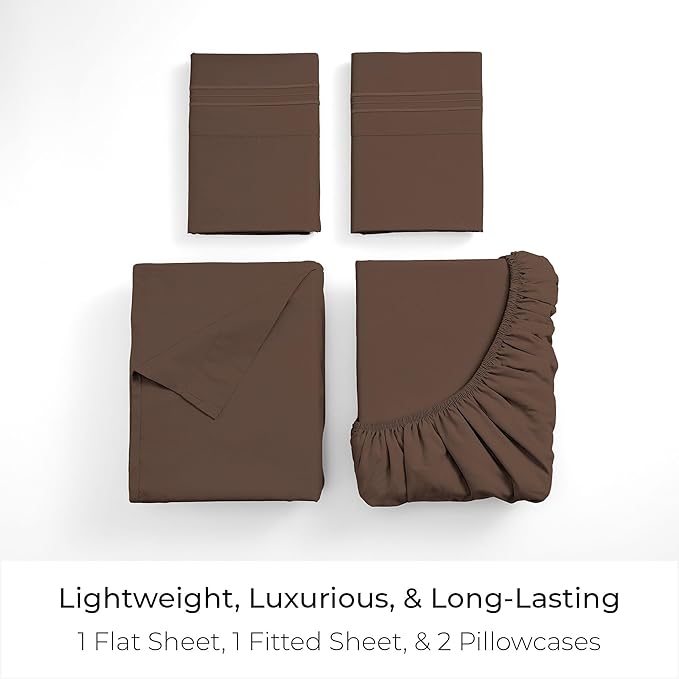 Mellanni King Sheets Set - 4 PC Iconic Collection Bedding - Hotel Luxury, Extra Soft, Cooling Bed Sheets - Wrinkle, Fade, Stain Resistant (King, Brown)