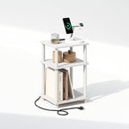 Furinno JUST Night Stand, 3-Tier Turn-N-Tube Nightstand with Charging Station, Bedside Table, End Table, Side Table with USB and Type-C Charging Port, for Bedroom, Living Room, White