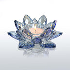 Crystal Lotus Flower Tealight Candle Holders/Glass Tea Light Candlestick Decor Decoration for Christmas Home Wedding Party… (Blue 1pc)