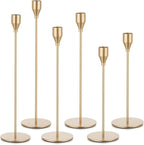 Gold Taper Candle Holders: Set of 6 Tall Candlestick Holder for Table Centerpiece Metal Candles Stick Holders Stand Wedding Decor