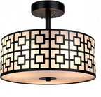 DLLT Flush Mount Ceiling Light: Modern 3-Light Semi Flush Mount Ceiling Light Fixture - Drum Kitchen Lighting Fixture for Dining Room - Black Bedroom Ceiling Lamp with Double Shade