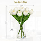 Fake Tulips Artificial Tulip Flowers in Glass Vase with Faux Water, 14.2" Real Touch White Tulip Flowers Spring Décor for Table Centerpiece Home Farmhouse Resto Wedding Decoration