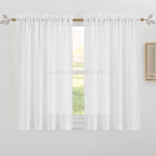 RYB HOME Short White Linen Curtains 45 inches Long, Cortinas para Cuarto Semi Sheer Curtains Rod Pocket Bedroom Kitchen Bathroom Window, White, W 52 x L 45, Set of 2