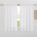 RYB HOME White Semi Sheer Curtains, Light Filtering Privacy Protection 2 Panels Set Linen Textured Small Window Treatments for Living Room Dining Bedroom, W 42 x L 54 inches, White, 2 Panels