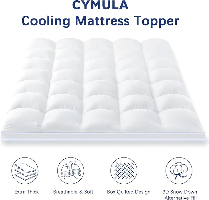 CYMULA RV King Mattress Topper, Cooling Mattress Pad Cover, Extra Thick Pillow Top Mattress Topper with 8-21 Inch Elasticated Deep Pockets, Plush Down Alternative Fill Mattress Protecto