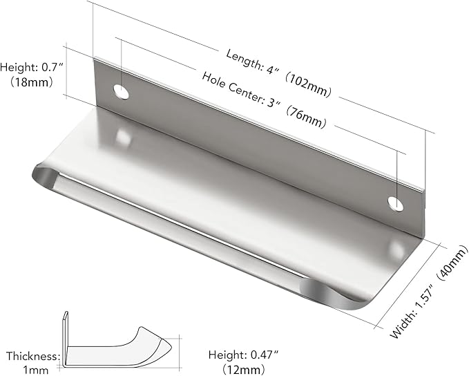 Ravinte Hardware 6 Pack Silver Cabinet Handles, 4 Inch (102mm) Finger Edge Pulls, 3 Inch Hole Center, Finger Pulls for Cabinets