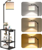 SUNMORY Floor Lamp with Table, End Table for Living Room with Lamp, Shelves Side Table with Charging Station(USB & AC Port), 3 Color Temperature LED Bulb, Modern Nightstand Lamp for Bedroom, Office