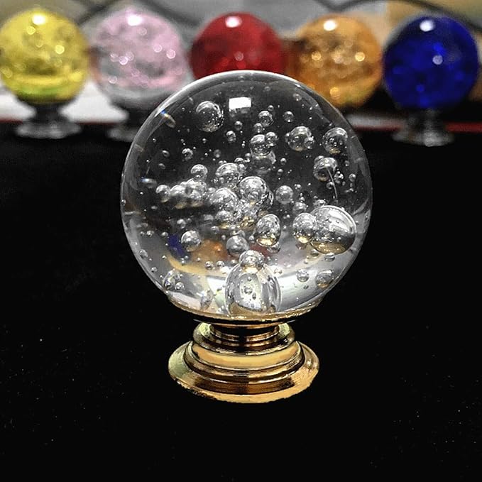 12pcs 30mm Cabinet Knobs with Screws Round Bubble Glass Vanity Knob Pulls for Kitchen Vanity Door, Bathroom, Cabinet, Office (Gold B Clear)