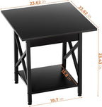 GreenForest End Table 24 inch for Living Room, Large Square Side Tables with X-Frame, Tall Industrial Bedside Nightstand with 2-Tier Storage, Black