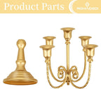 Romadedi Candelabra Gold Candle Holders - 5 Arm 11.8" Wedding Candlestick Holder for Theme Party Table Centerpiece Decor Dining Room Birthday Holiday Christmas, Set of 2