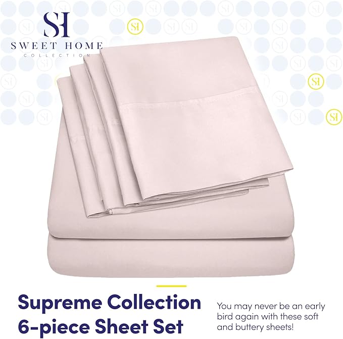 King Size Bed Sheets - 6 Piece 1500 Supreme Collection Fine Brushed Microfiber Deep Pocket King Sheet Set Bedding - 2 Extra Pillow Cases, Great Value, King, Pale Pink