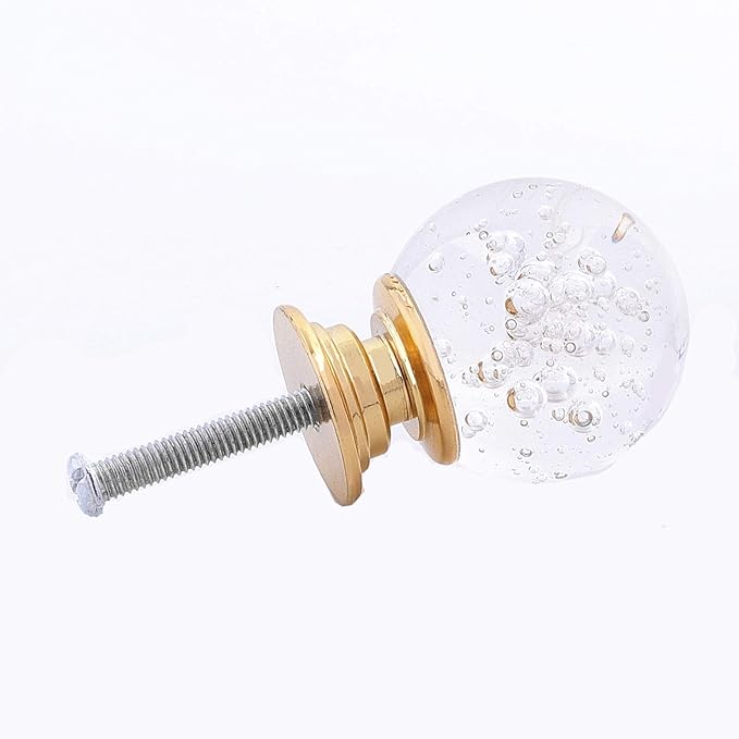 12pcs 30mm Cabinet Knobs with Screws Round Bubble Glass Vanity Knob Pulls for Kitchen Vanity Door, Bathroom, Cabinet, Office (Gold B Clear)