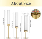Hewory Gold Hurricane Candle Holders: Brass Candlestick Holders Set of 6 Tall Taper Candle Holders for Candlesticks Candle Sticks Holder Decor for Table Centerpiece Wedding Party Christmas Decorations