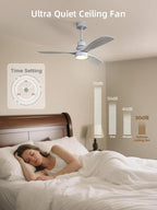 Sofucor 52 Inch Smart Ceiling Fans with Lights and Alexa/Google Assistant/APP/Remote Control-Modern Solid Wood Outdoor 3 Blades Ceiling Fan for Bedroom Living Room Indoor Farmhouse Patio, Silver Grey