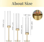 Hewory Gold Hurricane Candle Holders: Brass Candlestick Holders Set of 3 Tall Taper Candle Holders for Candlesticks Candle Sticks Holder Decor for Table Centerpiece Wedding Party Christmas Decorations