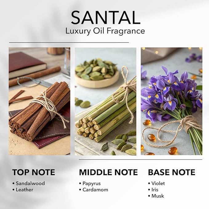 Santal Diffuser Oil, 6.7 FL Oz, 200 mL Diffuser Fragrance Oil for Home, Bathroom & Office, Aromatherapy Blend of Natural Essential Oil, Sandalwood & Musk Scent.
