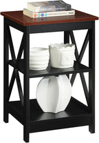 Convenience Concepts Oxford End Table 15.75" - Modern Living Room Table with Storage Shelves, Transitional Nightstand Side Table for Home Decor and Display, Cherry/Black
