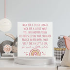 NKBINLILI Nursery Room Wooden Sign, Hold Her A Little Longer, Rustic, Light Blue, 5*5 Inches, Nursery Wall Plaque, Decorative Sign, Baby/Nursery