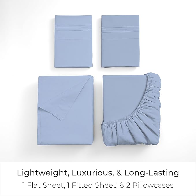 Mellanni Queen Sheets Set - 4 PC Iconic Collection Bedding - Hotel Luxury, Extra Soft, Cooling Bed Sheets - Wrinkle, Fade, Stain Resistant (Queen, Sky Blue)