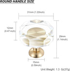 24-Pack 1-1/4-Inch White Cabinet Glass Crystal Patterned knob Brass Drawer Dresser Pulls, Gold Hardware Kitchen Closet knobs for Bifold Doors