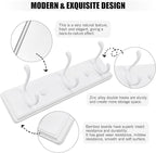 Wooden Coat Rack, Wall-Mounted Organizer for Closet, Entryway, Hallway, Foyer, Bedroom, Heavy Duty Double Hooks for Hanging Towels, Bags, Hats, Jackets, Key (White, 3 Hooks)