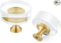 QOGRISUN 20-Pack Brass Crystal Cabinet Knobs,Glass Crystal Gold Drawer Knobs,1-1/4-Inch Round, Decorative Dresser Pulls, Modern Cabinet Hardware