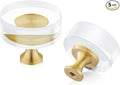 QOGRISUN 5-Pack Brass Crystal Cabinet Knobs,Glass Crystal Gold Drawer Knobs,1-1/4-Inch Round, Decorative Dresser Pulls, Modern Cabinet Hardware