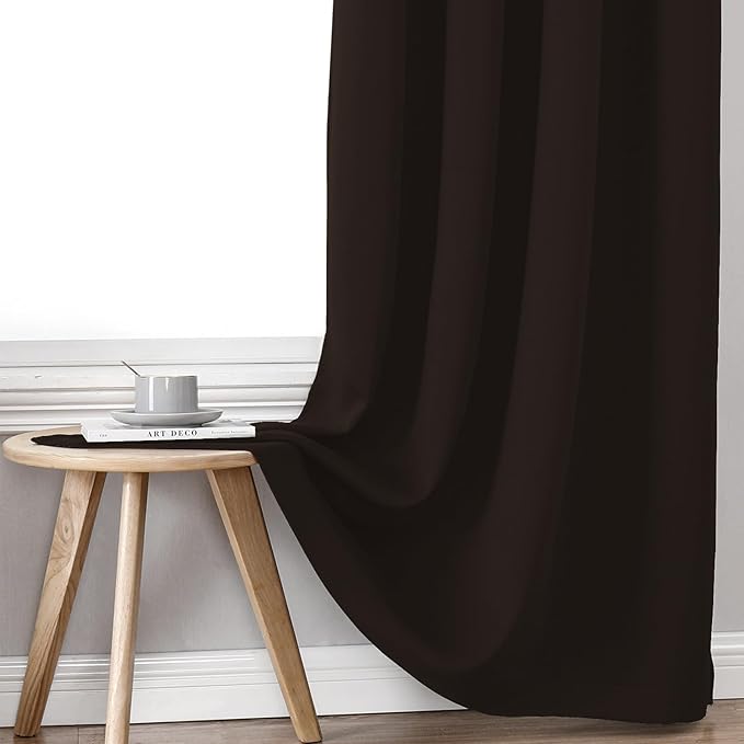 ChrisDowa 100% Blackout Curtains for Bedroom with Black Liner, 2 Thick Layers Total Blackout Thermal Insulated Grommet Small Window Curtains 2 Panels Set (Brown, 42 x 45 Inch)
