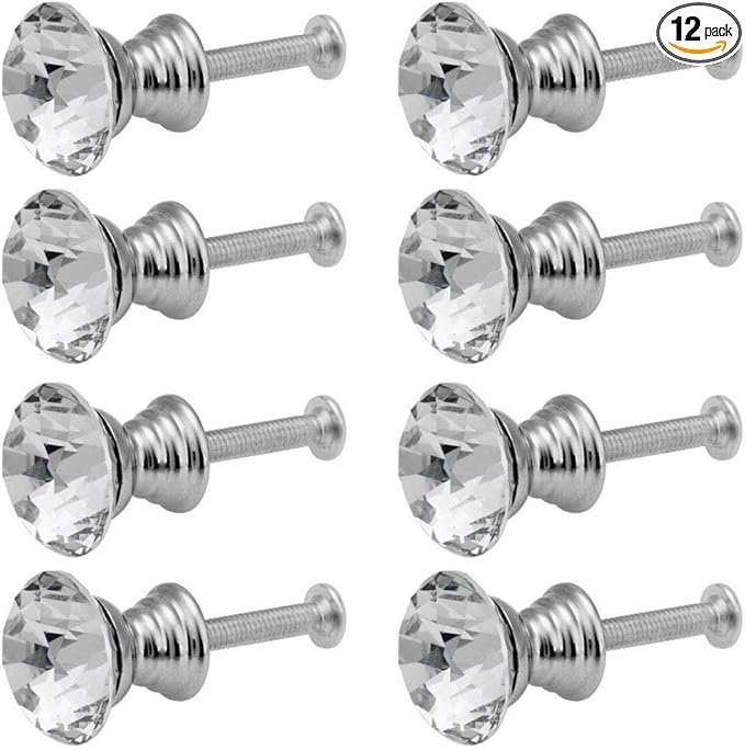 SCRTB 12Pcs Mini Crystal Single Hole Knobs Makeup Jewelry Storage Box Drawer Cabinet Handle for Decor Door Pull Handle for Vintage Wardrobe Wine Cabinet, Closets, Cupboard