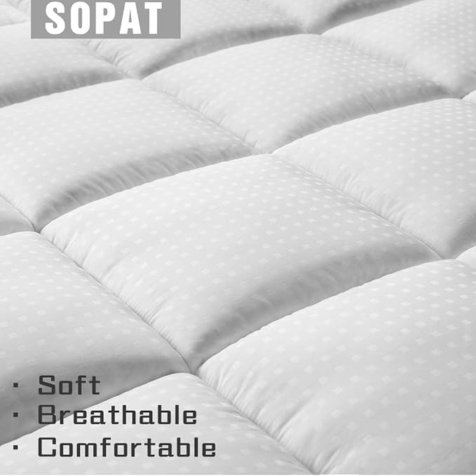 SOPAT Extra Thick Mattress Topper Twin XL 400TC Cotton Pillow Top Breathable Mattress Pad Protector with 8-22" Deep Pocket Soft Down Alternative Fill Mattress Cover (39x80 Inches, White)