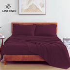 LANE LINEN 100% Organic Cotton Sheets Queen Size, Classic Percale Weave Fully Elasticized Breathable Queen Cotton Sheet Set, Machine Washable Soft & Comfy Queen Sheet Set - Windsor Wine