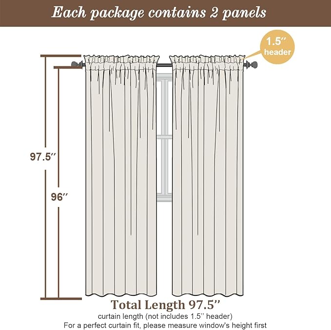 Chyhomenyc White Sheer Curtains 96 Inches Long 2 Panels, Light Filtering White Curtains for Living Room, Soft Gentle Voile Rod Pocket Bedroom Window Drapes, 59Wx96L Inch, 2PCS