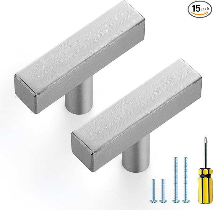 Ravinte Brushed Nickel Cabinet Handles 15 Pack Satin Nickel Square Cabinet Pulls Silver Hardware for Kitchen Cabinets 2 inch Overall Length Stainless Steel Drawer Pulls