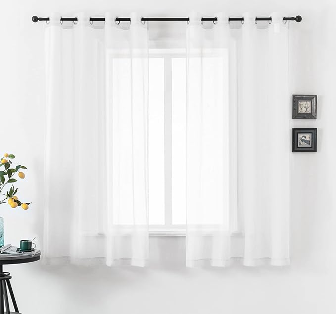 DUALIFE White Sheer Curtains 54 Inch Length with Grommet,Look Semi Sheer Windows Panels,Elegant Solid Color Touch Soft Drapes, 52X54 Inch for Living Room Bedroom,Set of 2 Panels