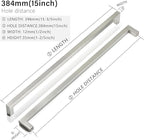 Cabinet Pulls Brushed Nickel Cabinet Handles Square Drawer Pulls, 2 Pack 15 Inch Stainless Steel Kitchen Door Cupboard Cabinet Handles, Cabinet Hardware Drawer Handles, 384mm Hole Centers