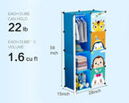MAGINELS Children Wardrobe Kid Dresser Cute Baby Portable Closet Bedroom Armoire Clothes Hanging Storage Rack Cube Organizer(Blue, 6 Cube & 1 Rod)