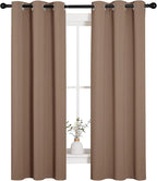NICETOWN Blackout Window Curtains and Drapes for Kitchen, Window Treatment Thermal Insulated Solid Grommet Blackout Drapery Panels (Set of 2 Panels, 34 by 63 Inch, Cappuccino)