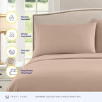 Twin XL Sheets - Breathable Luxury Sheets with Full Elastic & Secure Corner Straps Built In - 1800 Supreme Collection Extra Soft Deep Pocket Bedding Set, Sheet Set, Twin XL, Taupe