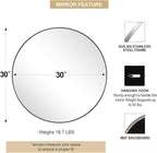 ANDY STAR 30" Round Brushed Nickel Bathroom Mirror, Silver Wall Mirror for Bathroom，Metal Round Circle Mirror for Wall, Bathroom (Premium Stainless Steel Frame)